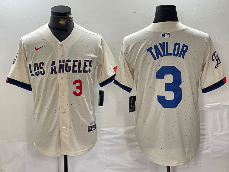 Men Los Angeles Dodgers #3 Taylor Cream Fashion Nike Game MLB Jersey style 2
